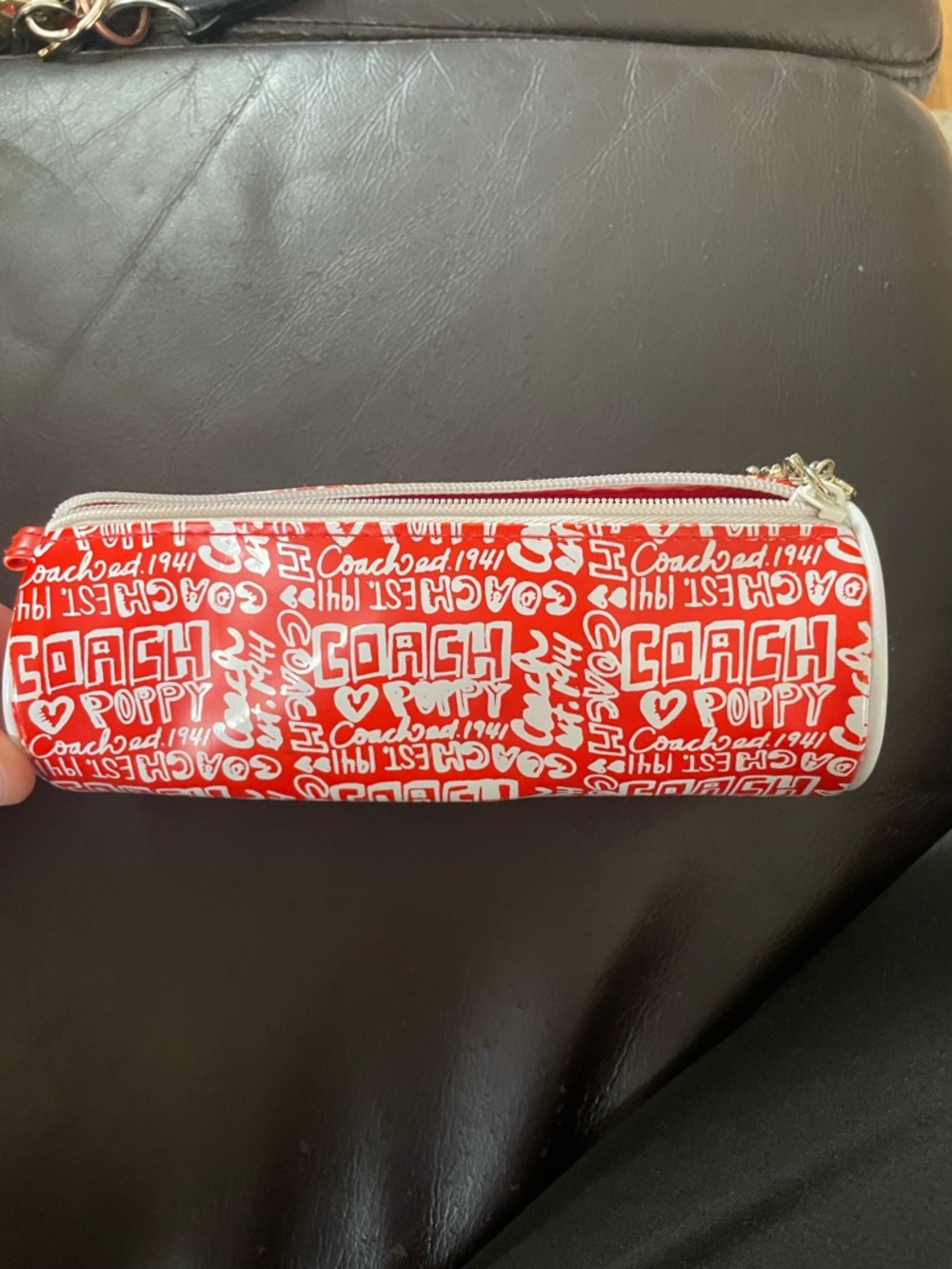 Coach Red and White Logo Zip Cosmetic Pouch RARE